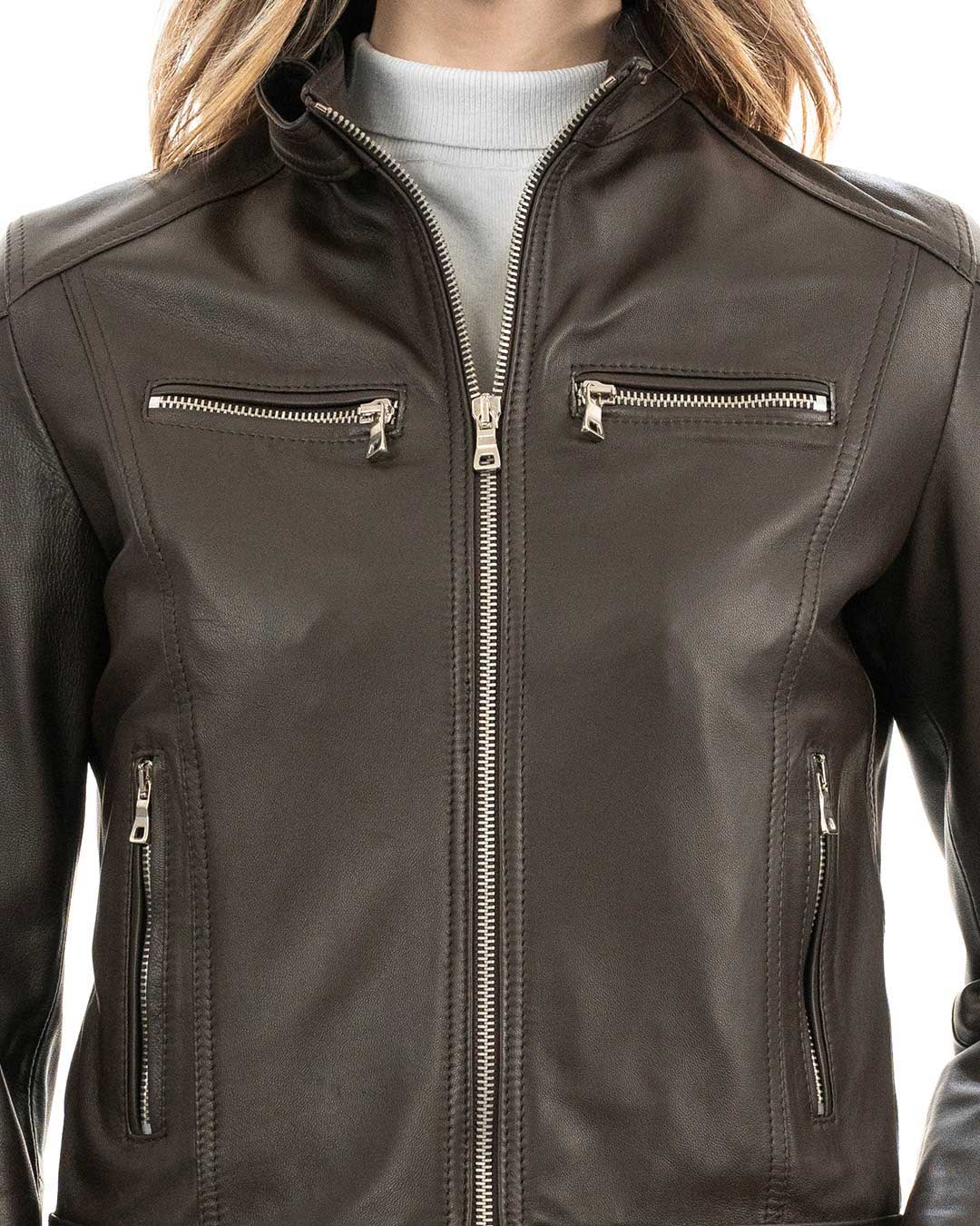 ALBA Giacca Biker da donna in vera pelle marrone
