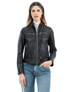 Giacca Biker da donna in vera pelle nero