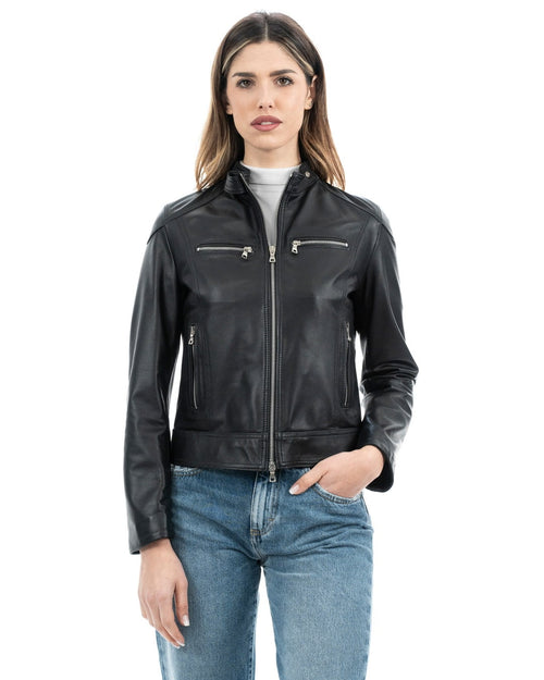 Giacca Biker da donna in vera pelle nero