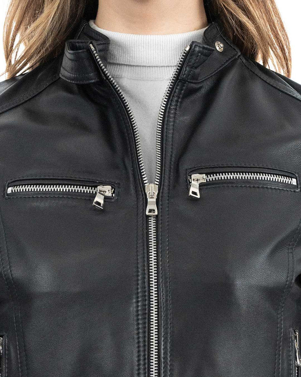 ALBA Giacca Biker da donna in vera pelle nero