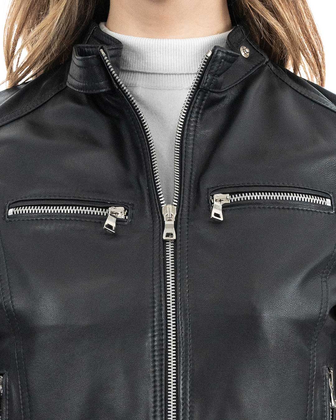 ALBA Giacca Biker da donna in vera pelle nero