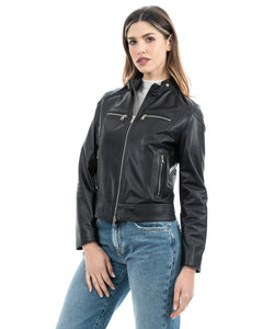 ALBA Giacca Biker da donna in vera pelle nero