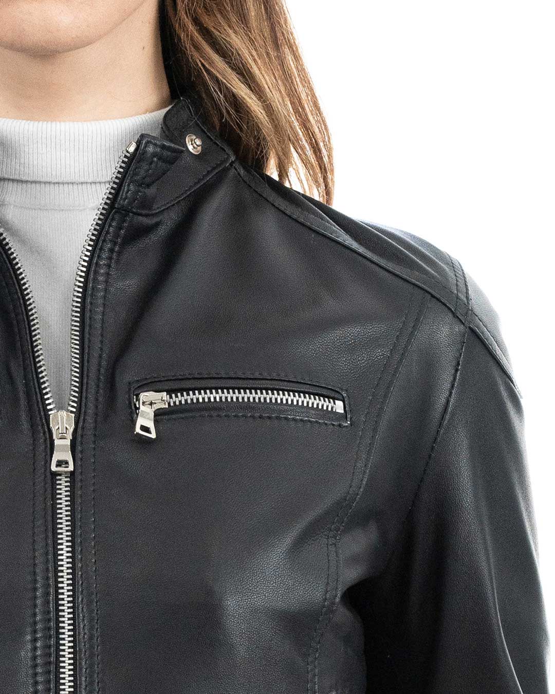 ALBA Giacca Biker da donna in vera pelle nero
