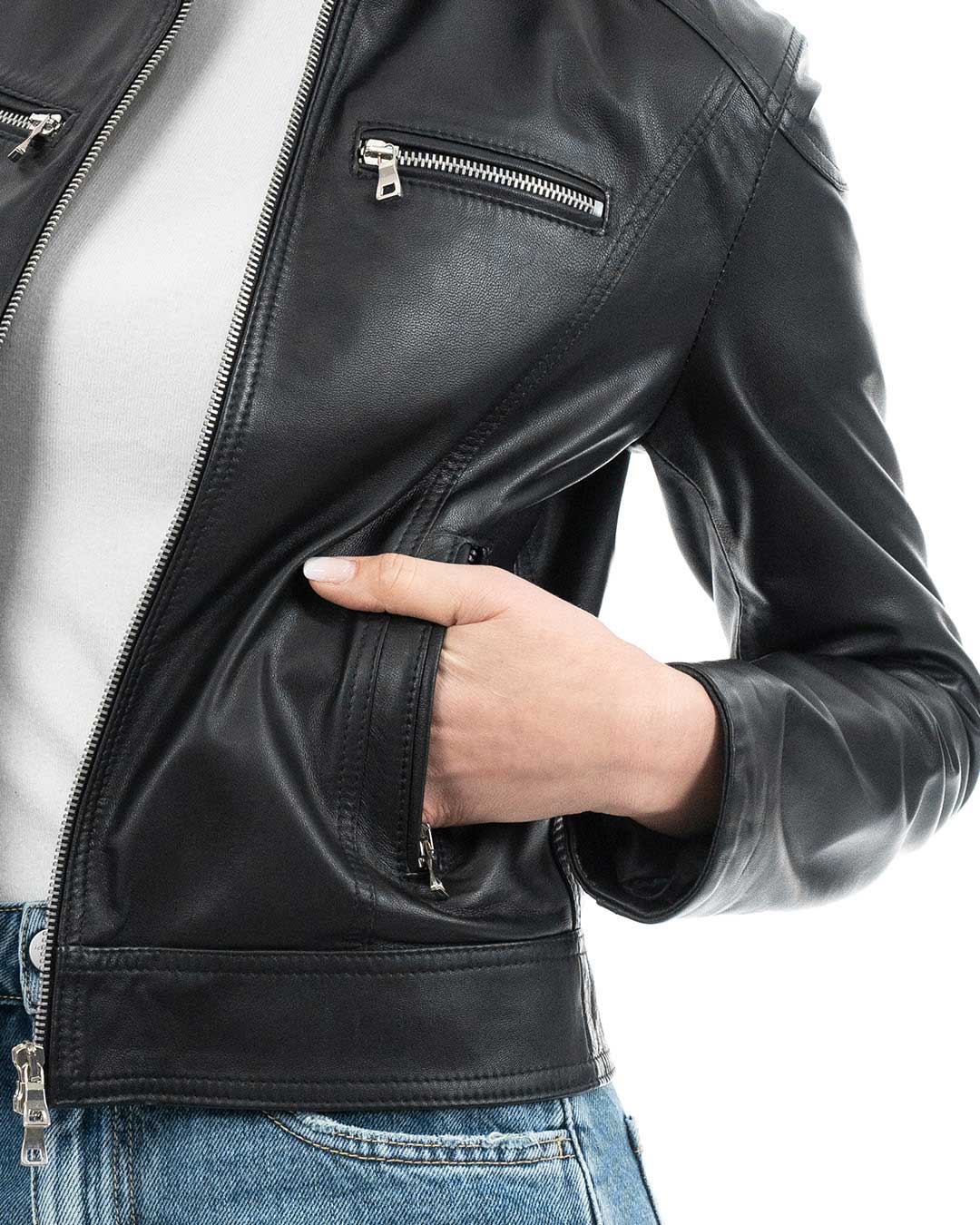 ALBA Giacca Biker da donna in vera pelle nero