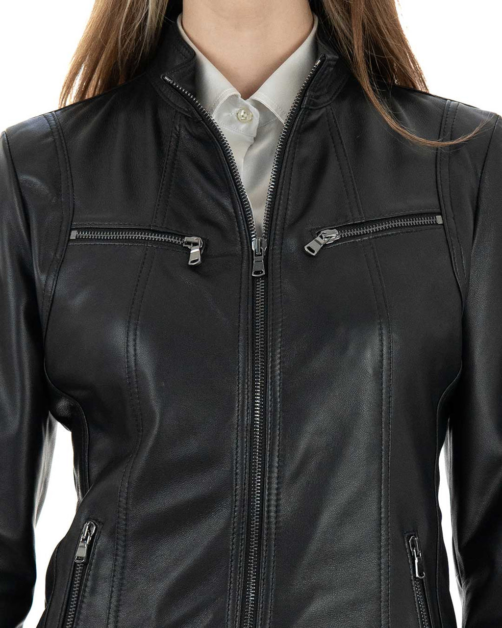 IOLE Giacca Biker da donna in vera pelle nero