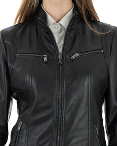 IOLE Giacca Biker da donna in vera pelle nero
