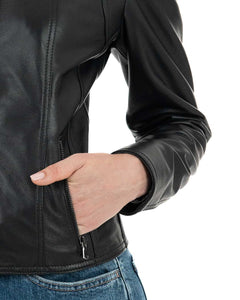 IOLE Giacca Biker da donna in vera pelle nero
