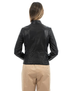 CLOE Giacca Biker da donna in vera pelle nero