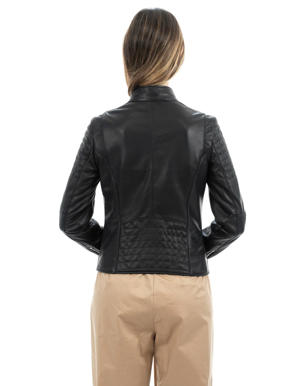 CLOE Giacca Biker da donna in vera pelle nero
