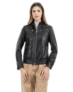 Giacca Biker da donna in vera pelle nero