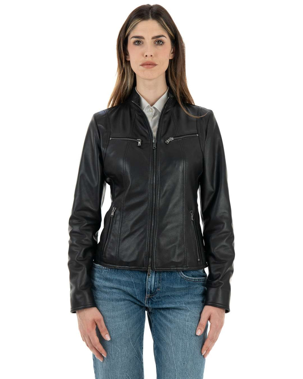 IOLE Giacca Biker da donna in vera pelle nero