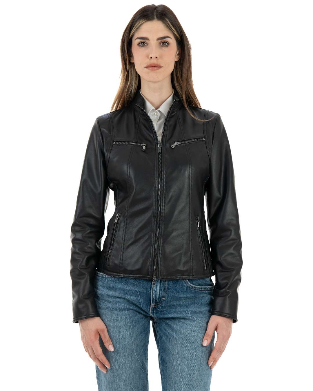 IOLE Giacca Biker da donna in vera pelle nero