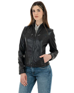 IOLE Giacca Biker da donna in vera pelle nero