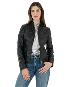 IOLE Giacca Biker da donna in vera pelle nero