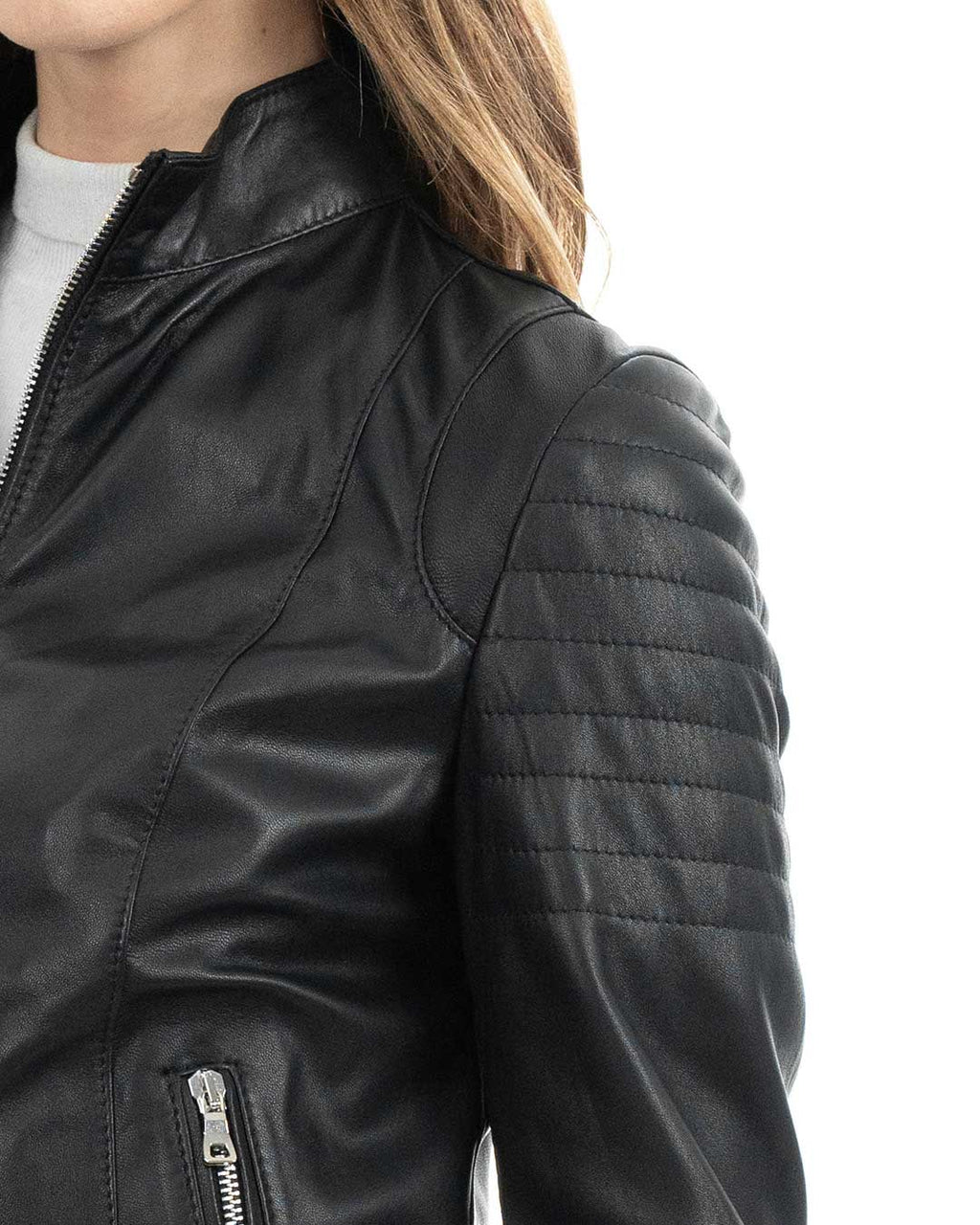 CLOE Giacca Biker da donna in vera pelle nero