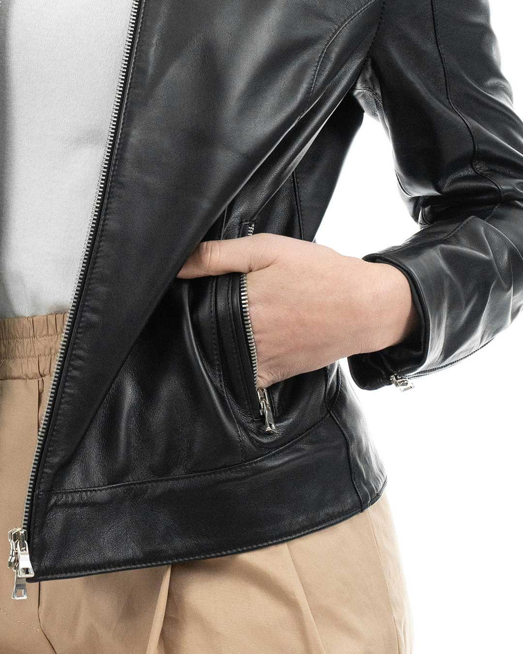 ILARY Giacca Biker da donna in vera pelle nero