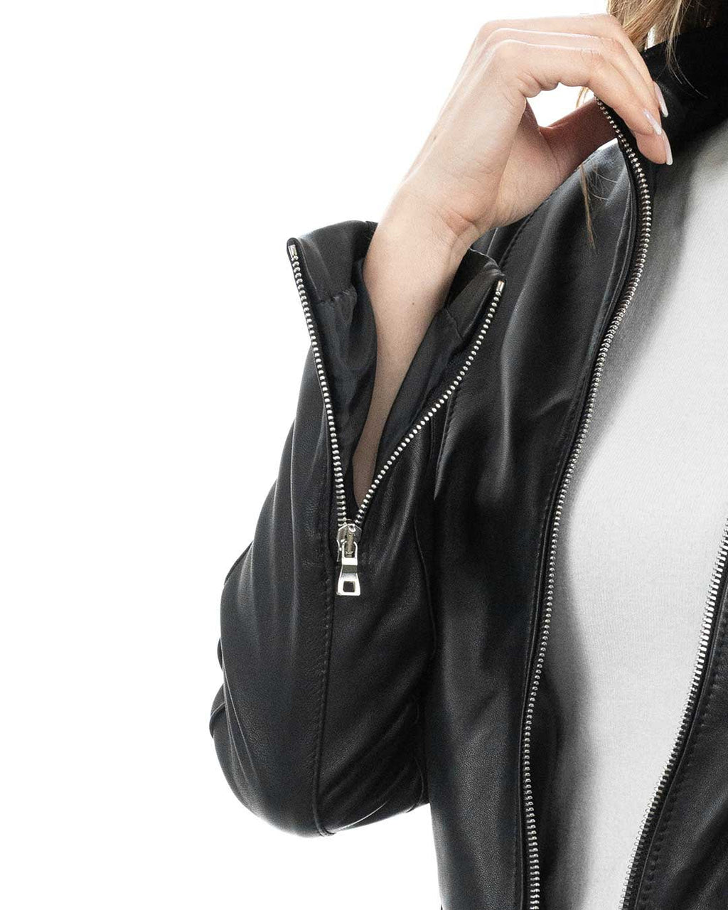 CLOE Giacca Biker da donna in vera pelle nero