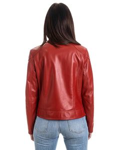 ALBA Giacca Biker da donna in vera pelle rosso