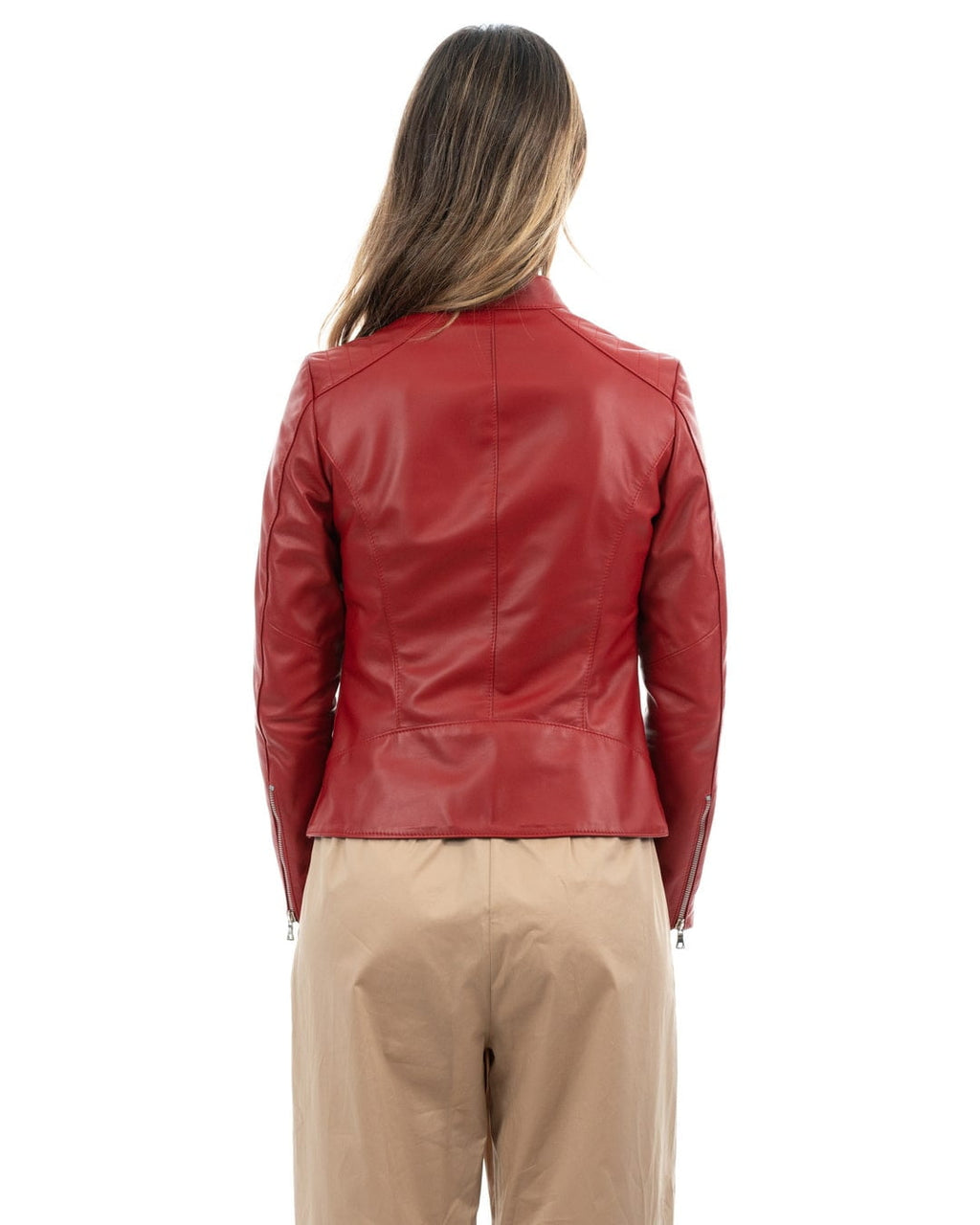 ILARY Giacca Biker da donna in vera pelle rosso