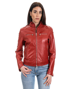 Giacca Biker da donna in vera pelle rosso