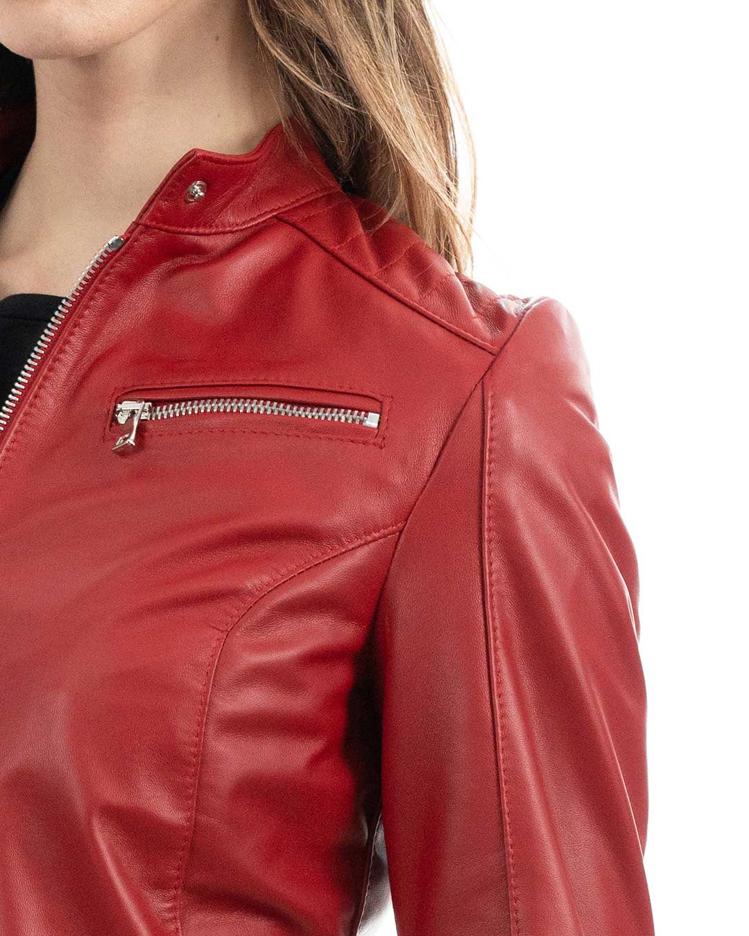 ILARY Giacca Biker da donna in vera pelle rosso