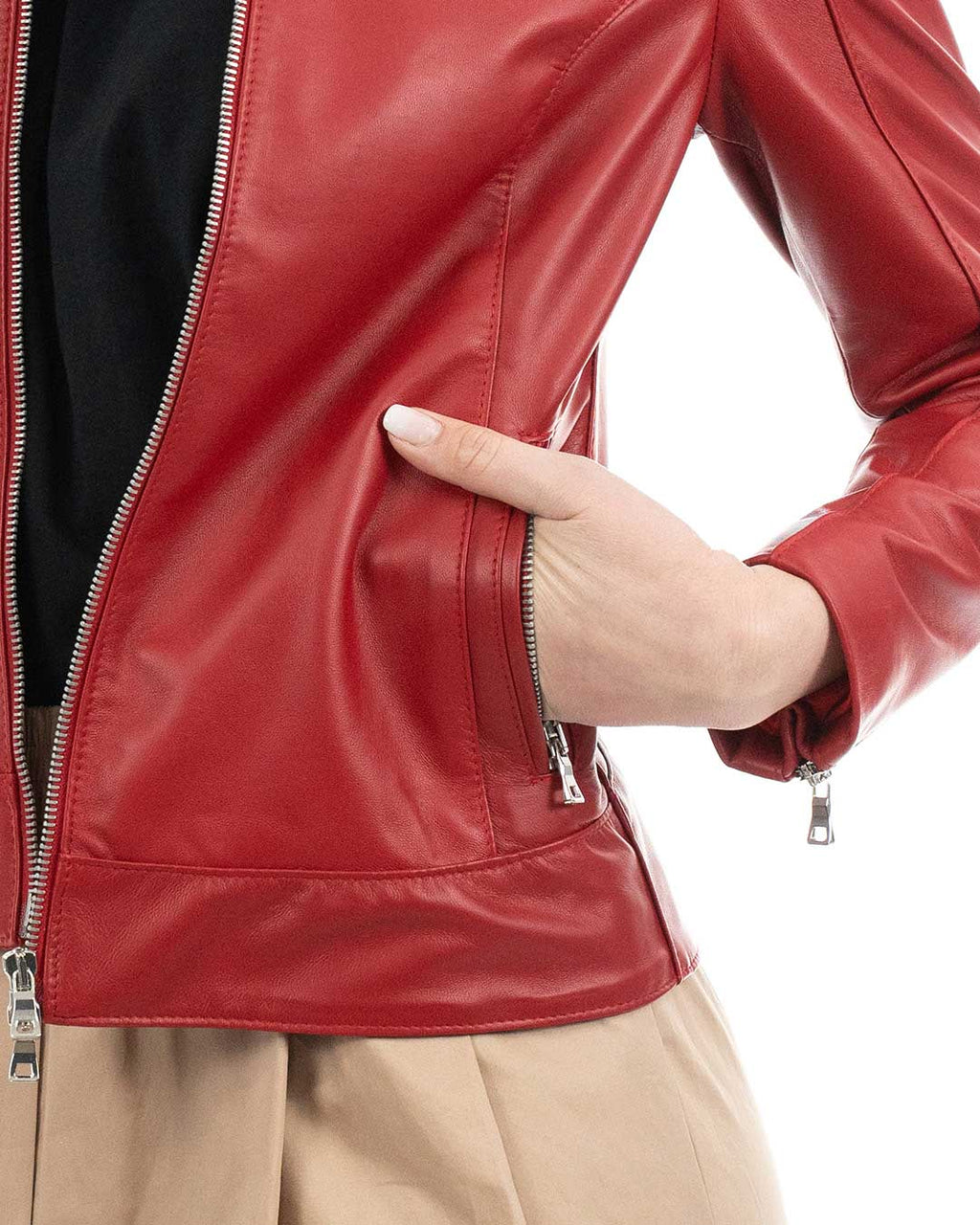 ILARY Giacca Biker da donna in vera pelle rosso