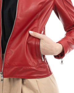 ILARY Giacca Biker da donna in vera pelle rosso
