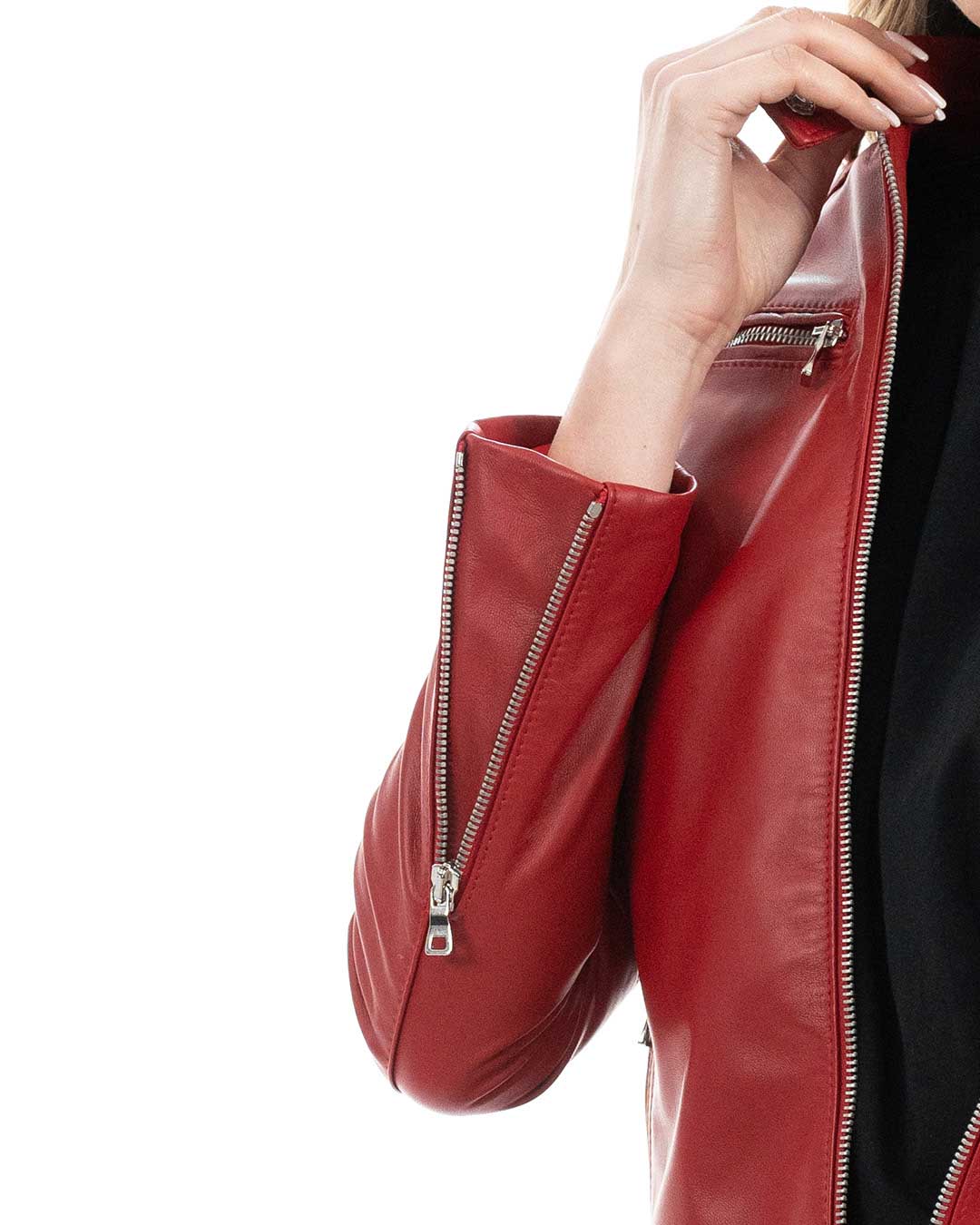 ILARY Giacca Biker da donna in vera pelle rosso