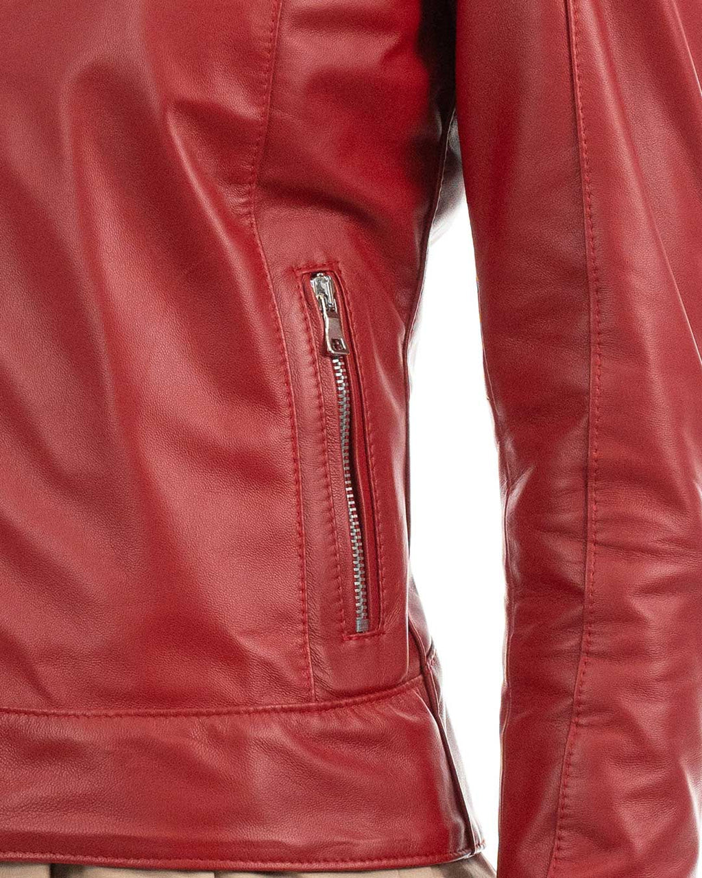 ILARY Giacca Biker da donna in vera pelle rosso