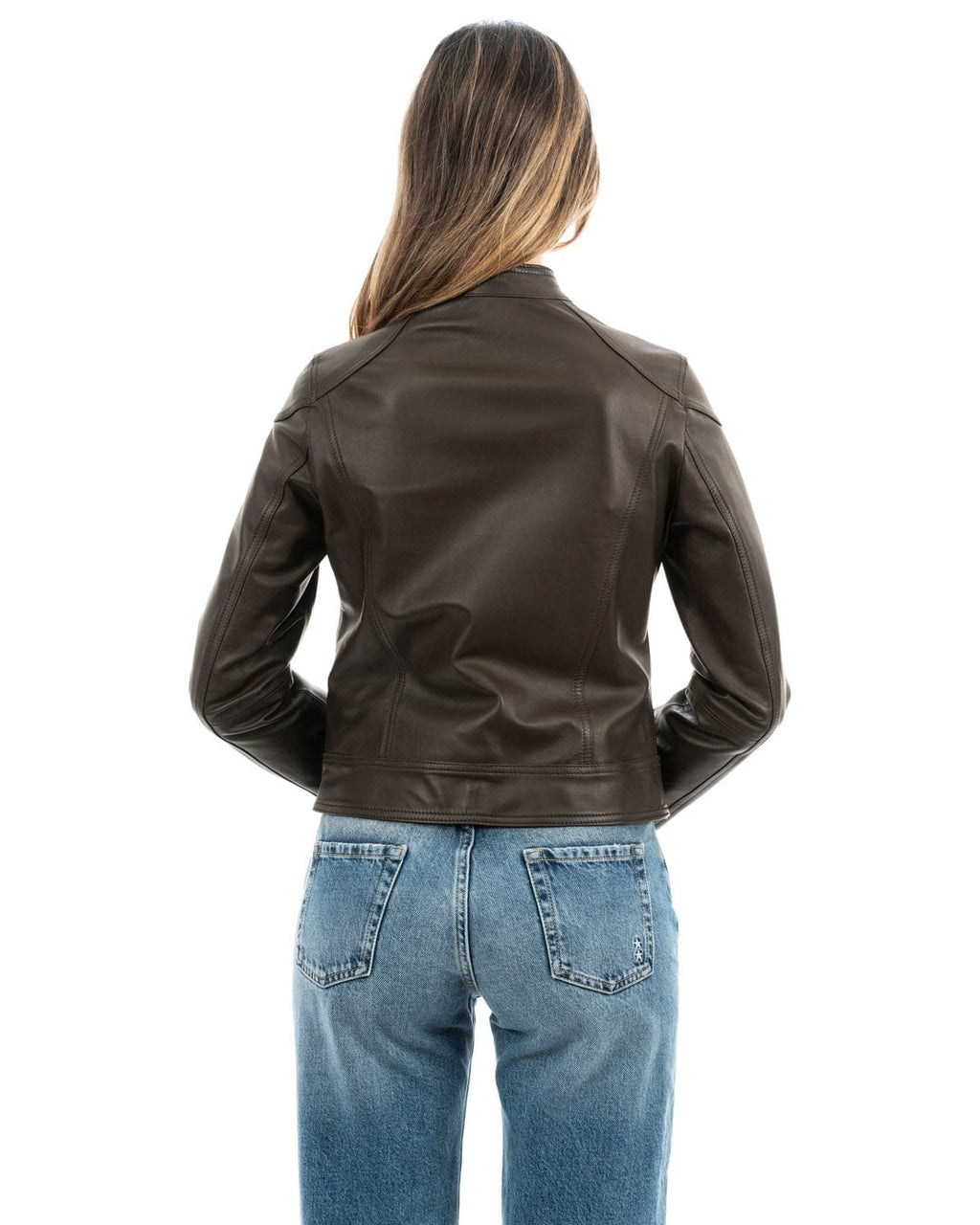 ALBA Giacca Biker da donna in vera pelle marrone