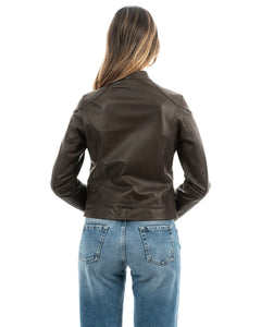 ALBA Giacca Biker da donna in vera pelle marrone
