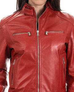 ALBA Giacca Biker da donna in vera pelle rosso