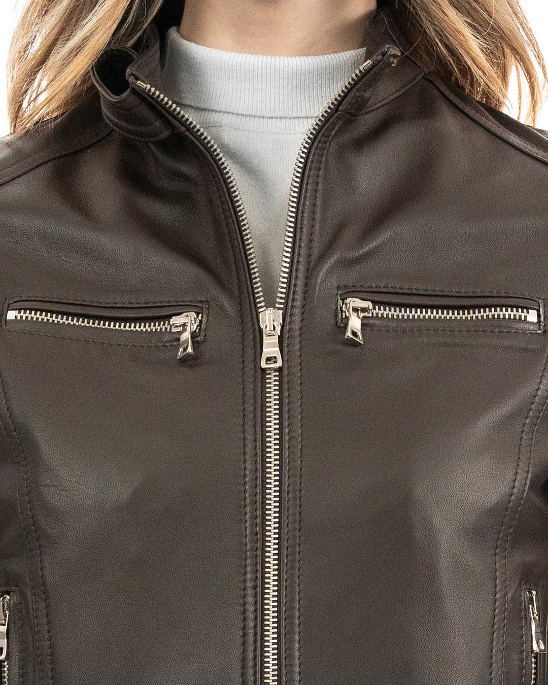 ALBA Giacca Biker da donna in vera pelle marrone