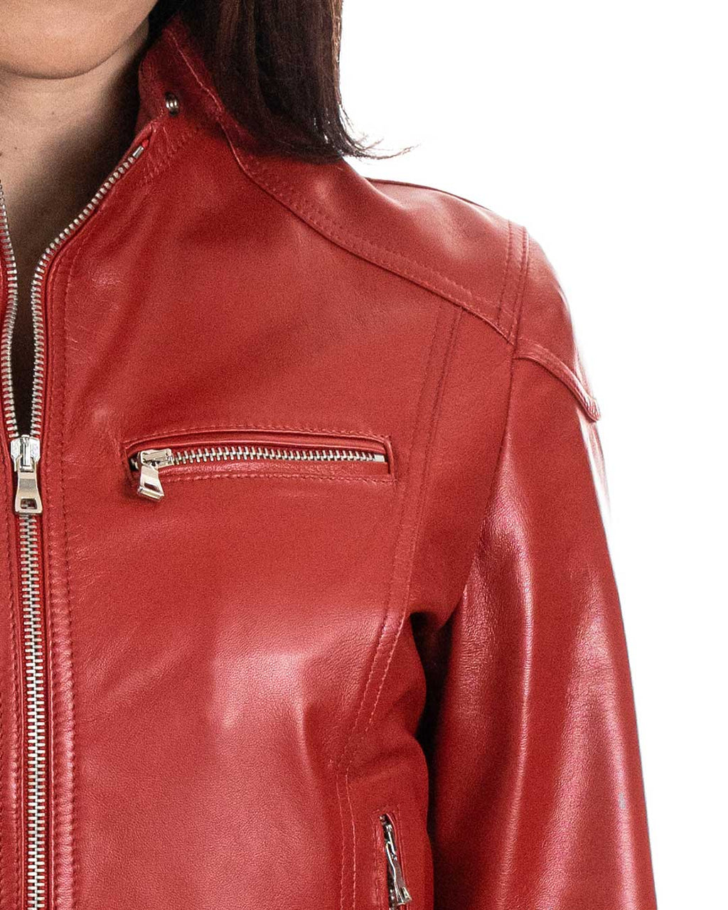 ALBA Giacca Biker da donna in vera pelle rosso