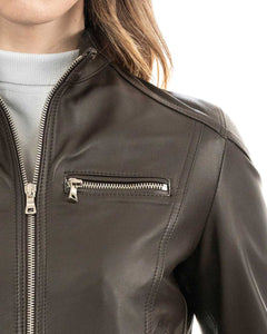 ALBA Giacca Biker da donna in vera pelle marrone