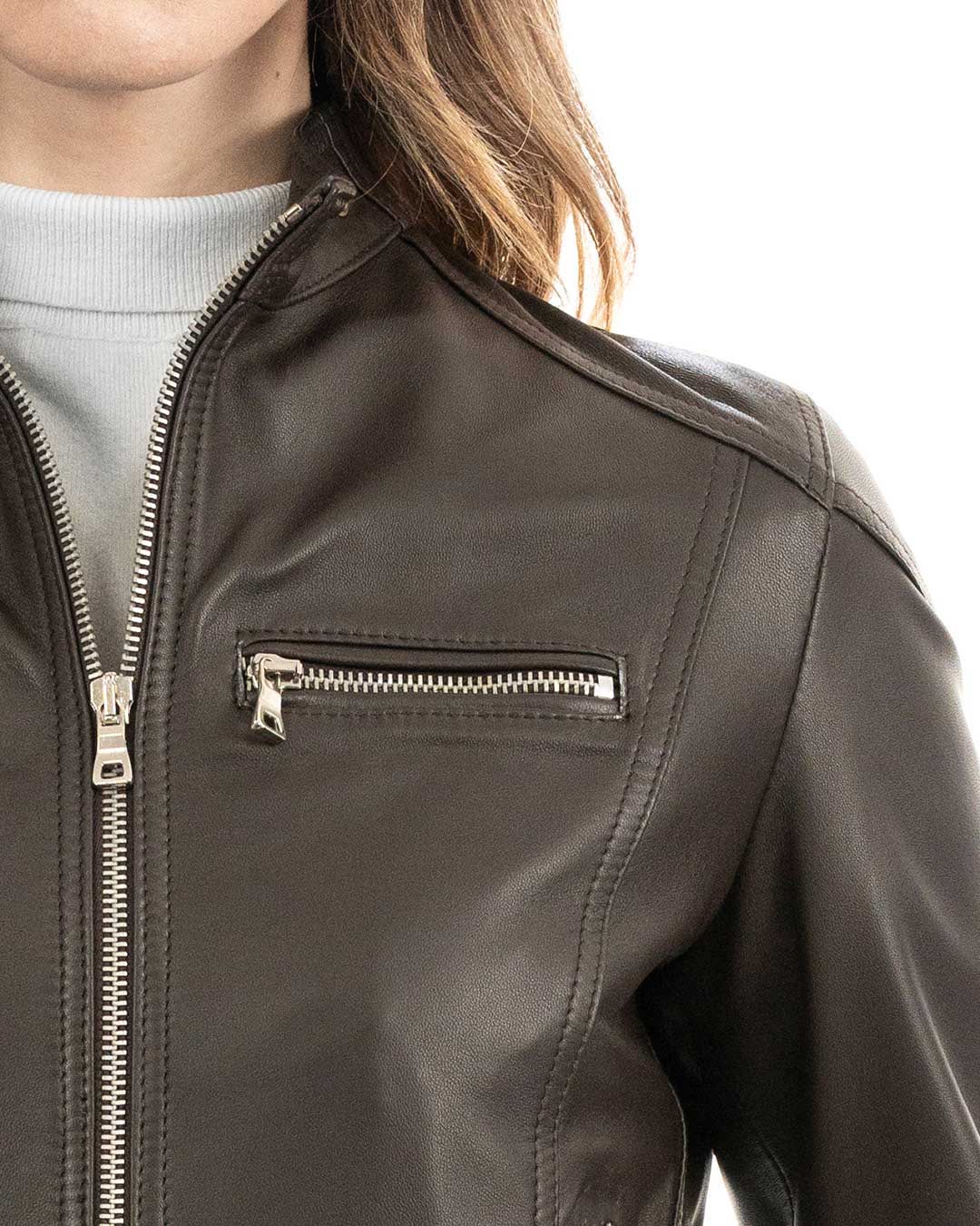 ALBA Giacca Biker da donna in vera pelle marrone