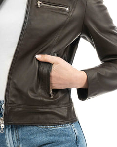 ALBA Giacca Biker da donna in vera pelle marrone