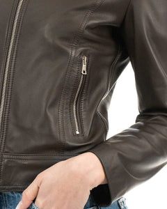ALBA Giacca Biker da donna in vera pelle marrone