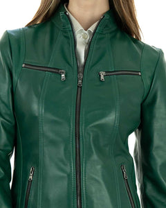 IOLE Giacca Biker da donna in vera pelle verde