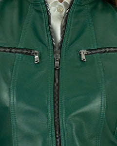 IOLE Giacca Biker da donna in vera pelle verde