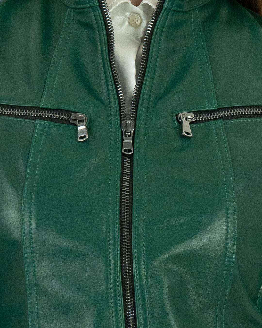 IOLE Giacca Biker da donna in vera pelle verde