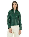 IOLE Giacca Biker da donna in vera pelle verde