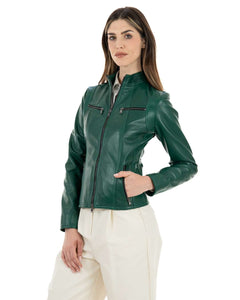 IOLE Giacca Biker da donna in vera pelle verde