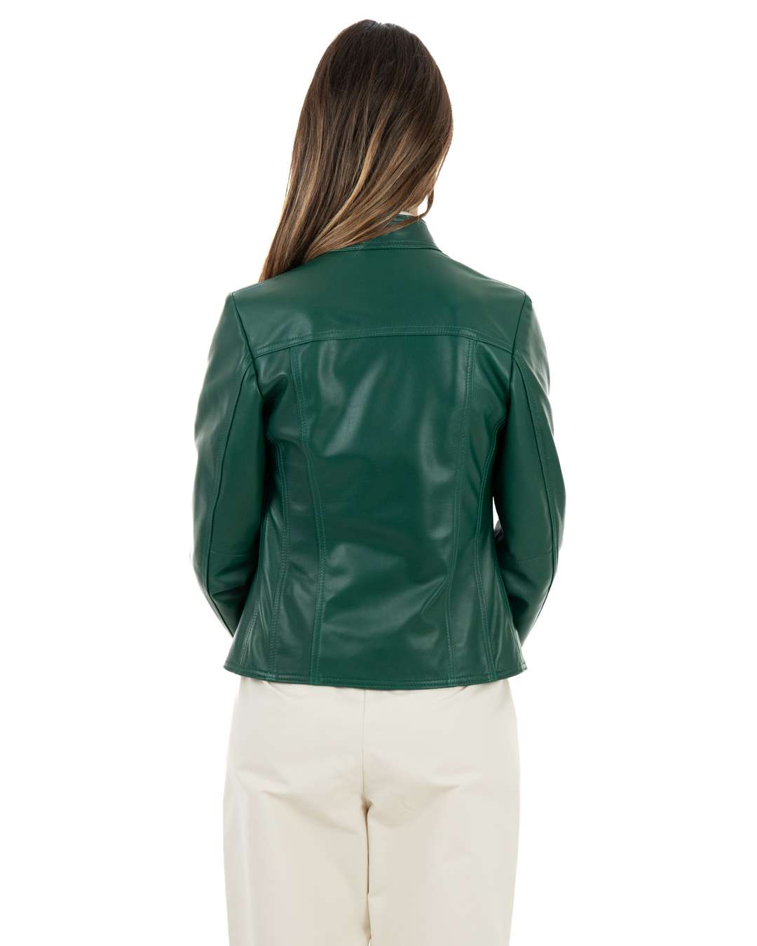 IOLE Giacca Biker da donna in vera pelle verde