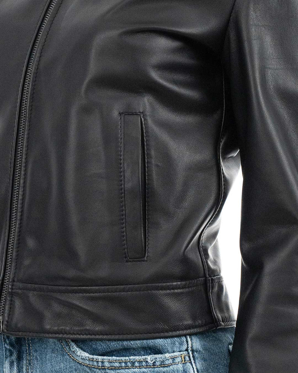 MORENA Giacca con cappuccio da donna in vera pelle nero