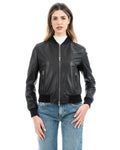 Giacca Bomber da donna in vera pelle nero