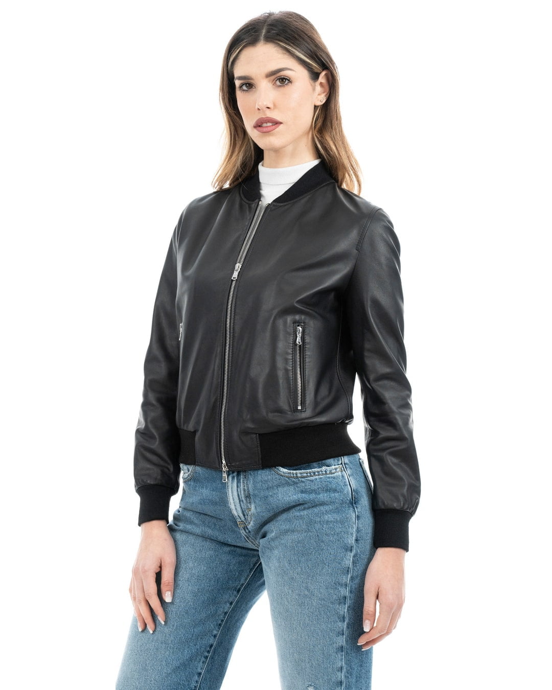 BELEN Giacca Bomber da donna in vera pelle nero