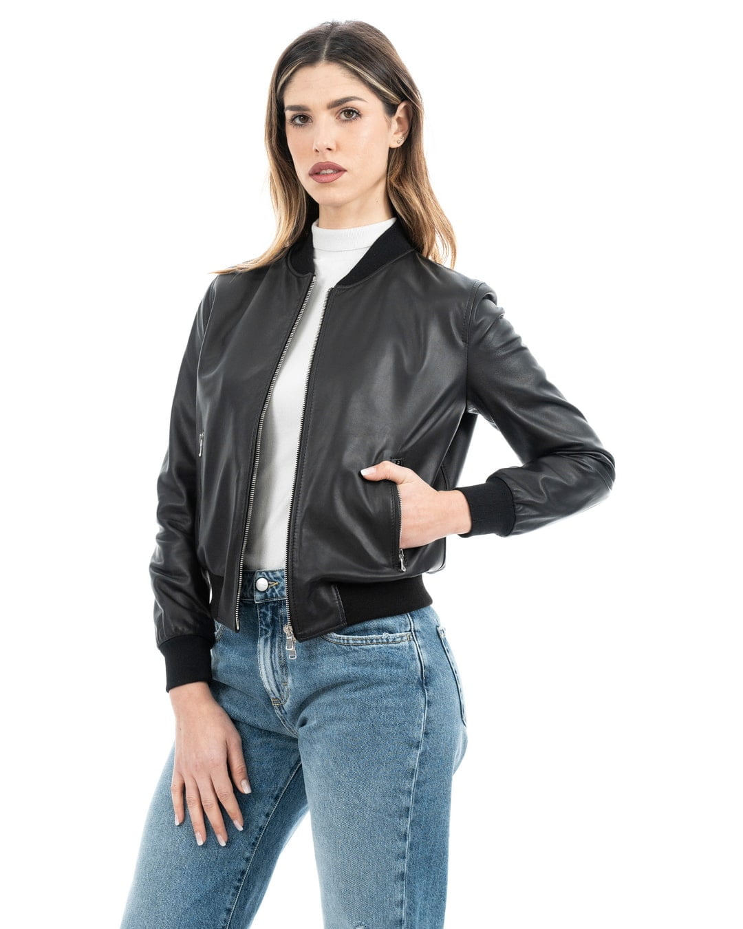 BELEN Giacca Bomber da donna in vera pelle nero