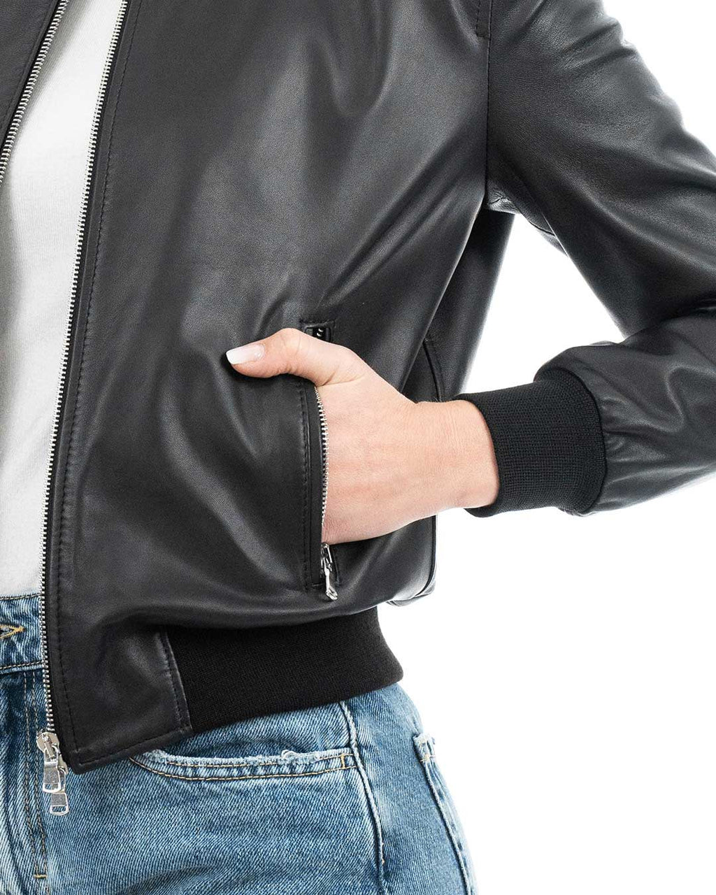 BELEN Giacca Bomber da donna in vera pelle nero