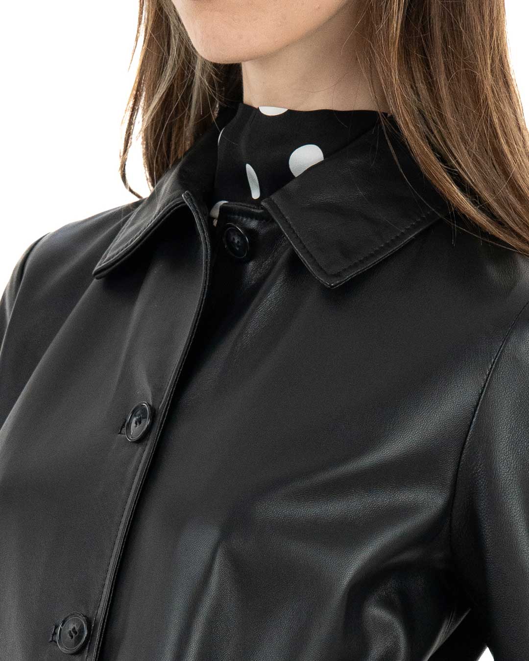 LUISA Giacca Cappottino lungo da donna in vera pelle nero